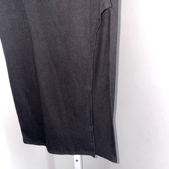 Ninexis Black Ribbed Knit Midi Skirt M High Slit Bodycon Stretch Edgy - Picture 3 of 7